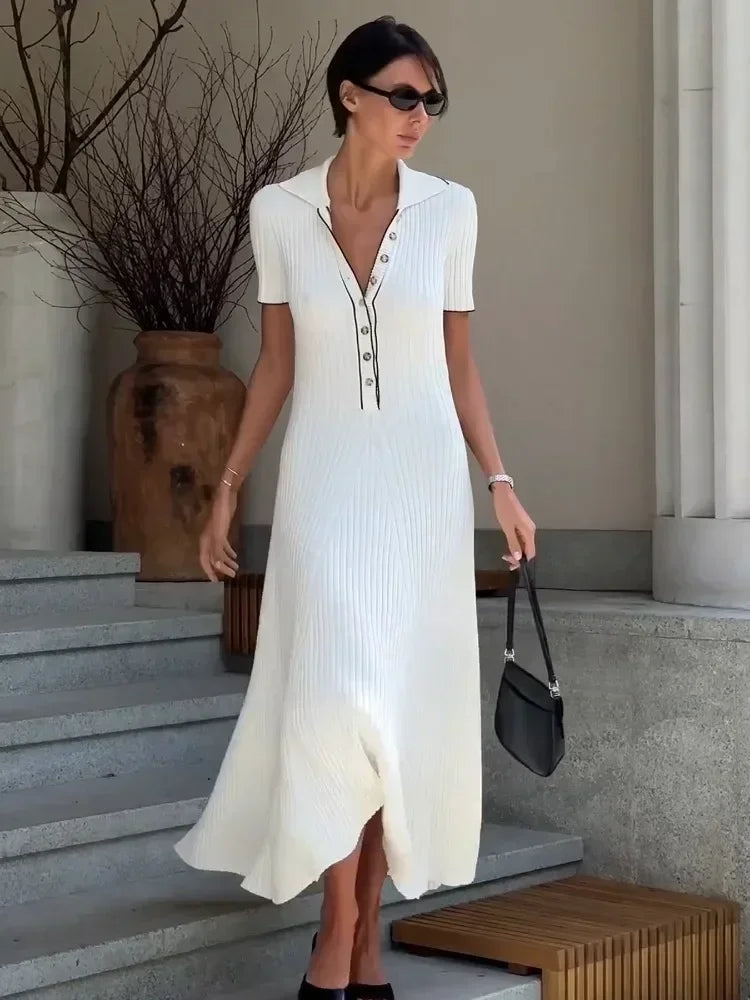 Beata Long Sleeve Slim Fit Ribbed Knit Sweater Maxi Dress