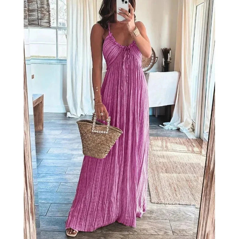 Elara Lightweight Flowy Pleated Summer Maxi Dress – AZZURRA