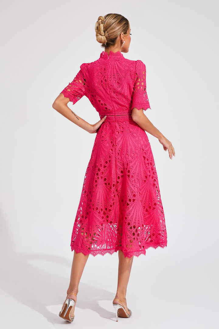 Serevina High Neck Broderie Anglaise Wedding Guest Midi Dress