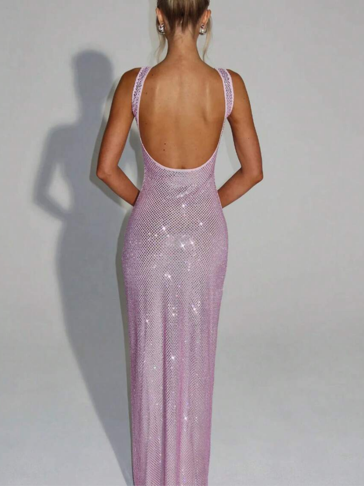 Berenice Women's Square Neck Bodycon Maxi Dress, Rhinestone Cocktail Dress