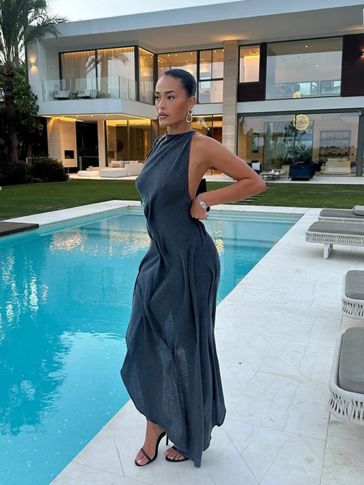 Seralyn Halter Ruched Summer Maxi Dress