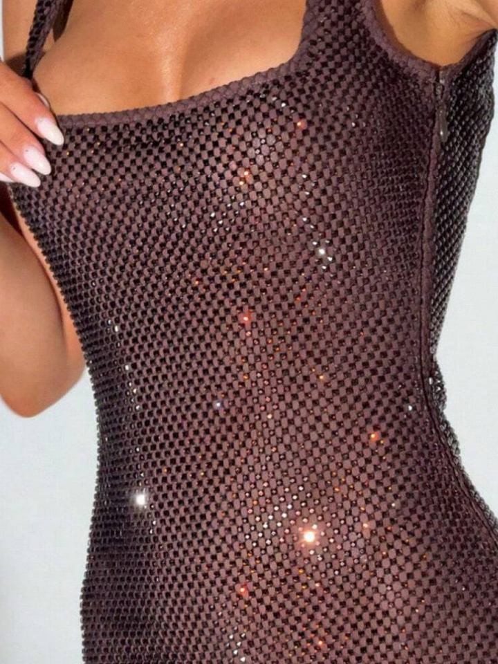 Berenice Women's Square Neck Bodycon Maxi Dress, Rhinestone Cocktail Dress