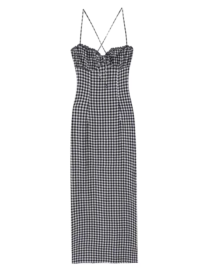 Vionara Gingham Print Summer Maxi Dress