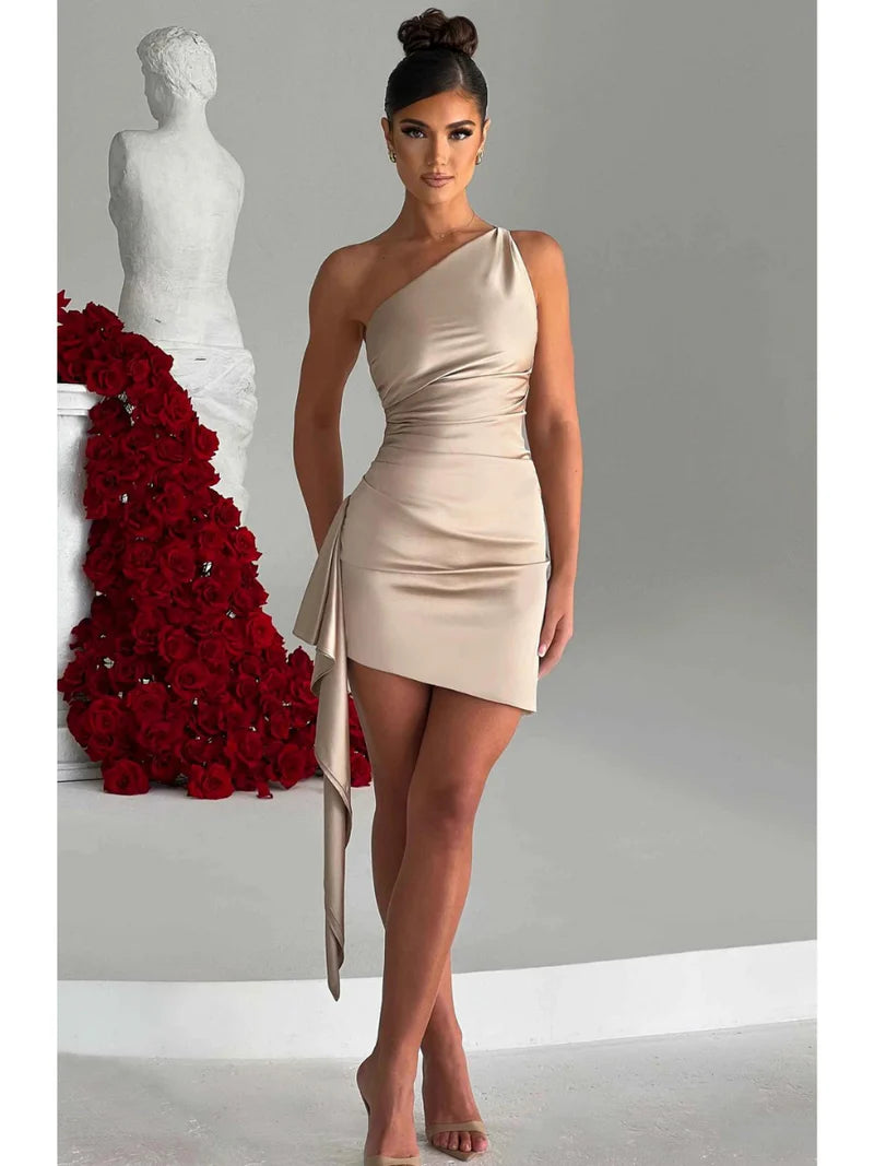 Seraphielle Satin One Shoulder Bodycon Mini Dress