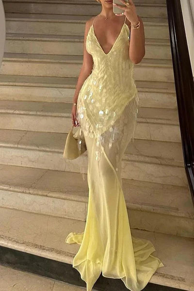 Adelina Sheer Mesh Maxi Dress