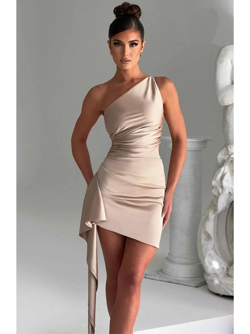 Seraphielle Satin One Shoulder Bodycon Mini Dress