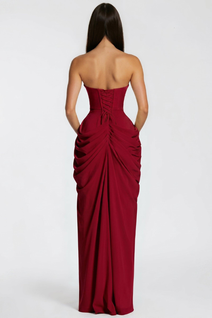 Cosette Women's Strapless Ruched Bridesmaid Dress, High Slit Maxi Dress
