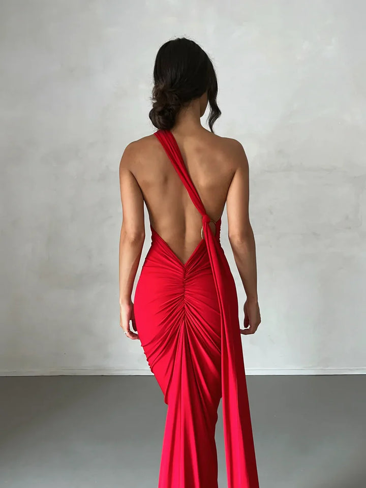Ysolde Sculpted Halter Black Tie Wedding Guest Maxi Dress