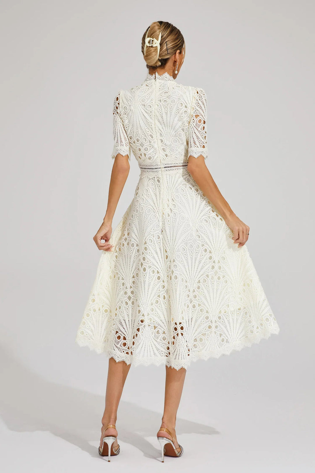 Serevina High Neck Broderie Anglaise Wedding Guest Midi Dress