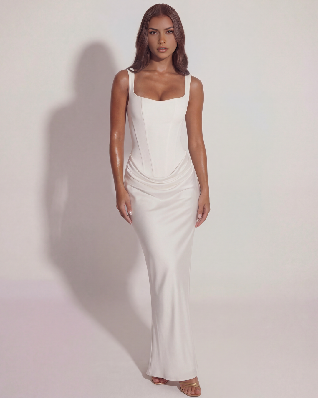 Perrine Women's Square Neck Bodycon Maxi Dress, Spaghetti Strap Formal Dress