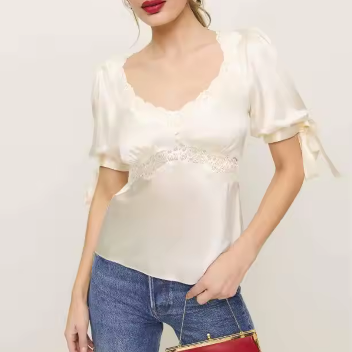 Solavelle Lace Trim Satin Summer Blouse