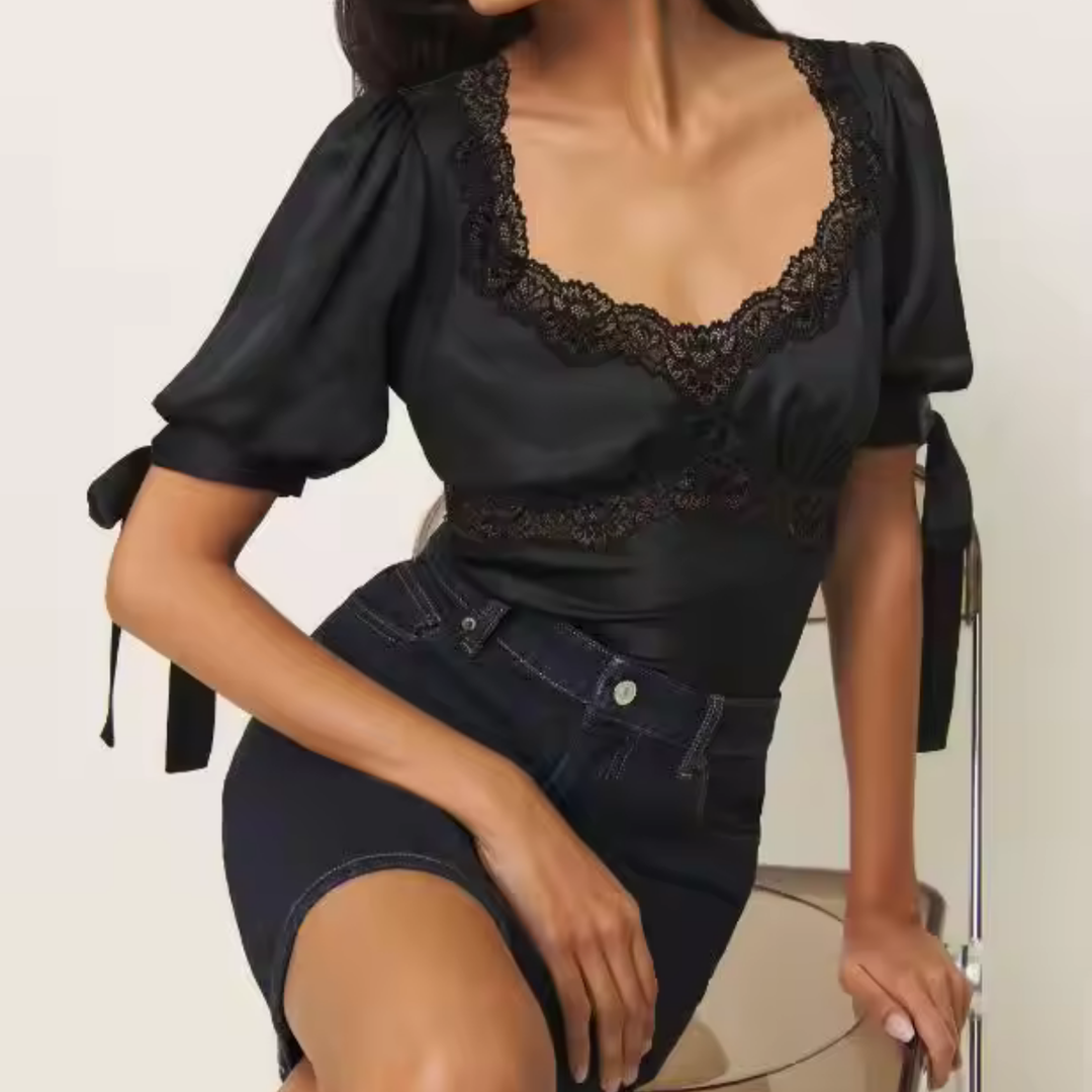 Solavelle Lace Trim Satin Summer Blouse