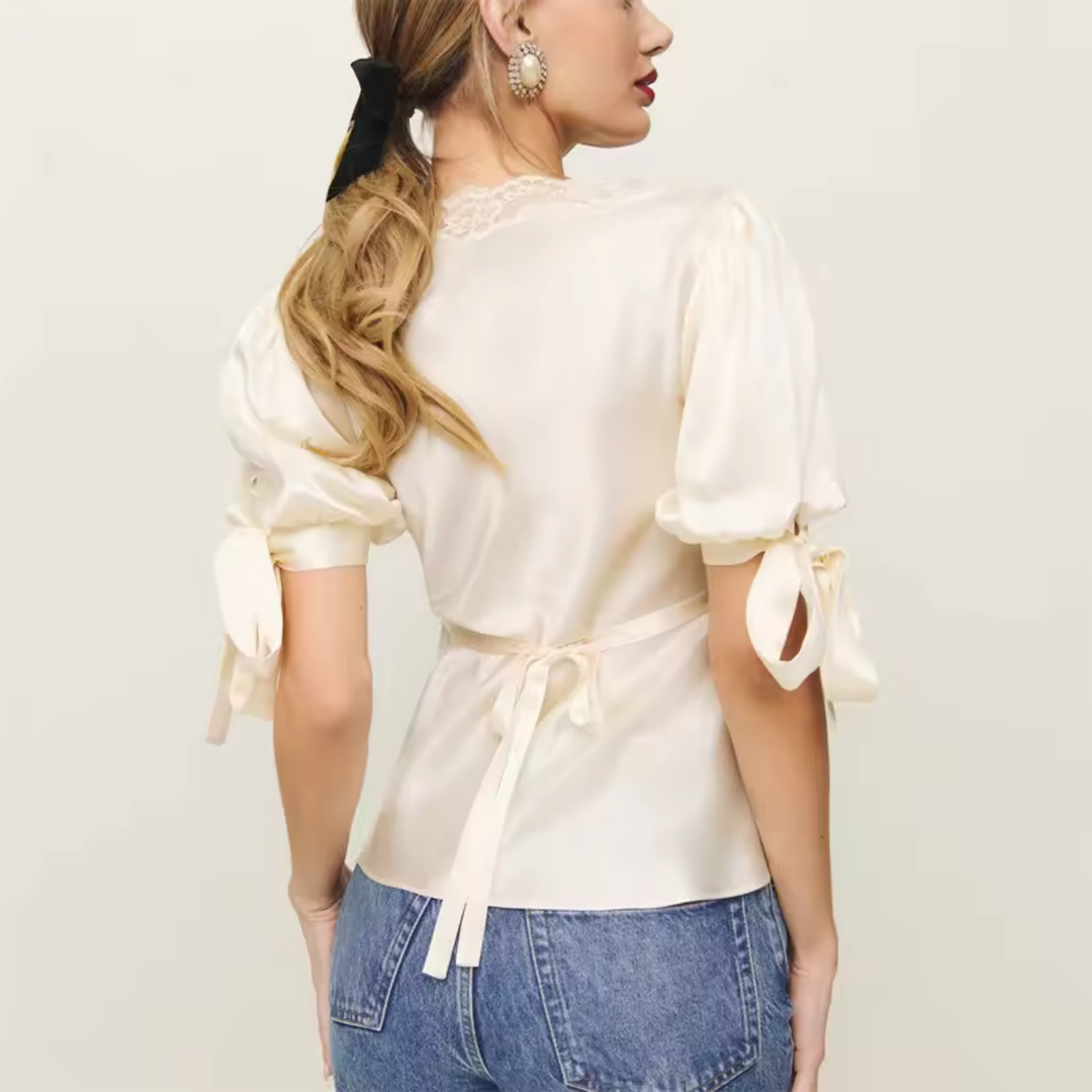 Solavelle Lace Trim Satin Summer Blouse