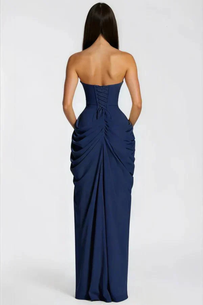 Cosette Women's Strapless Ruched Bridesmaid Dress, High Slit Maxi Dress