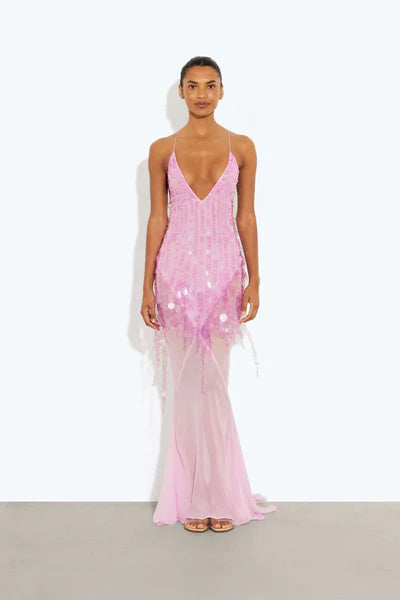 Adelina Sheer Mesh Maxi Dress