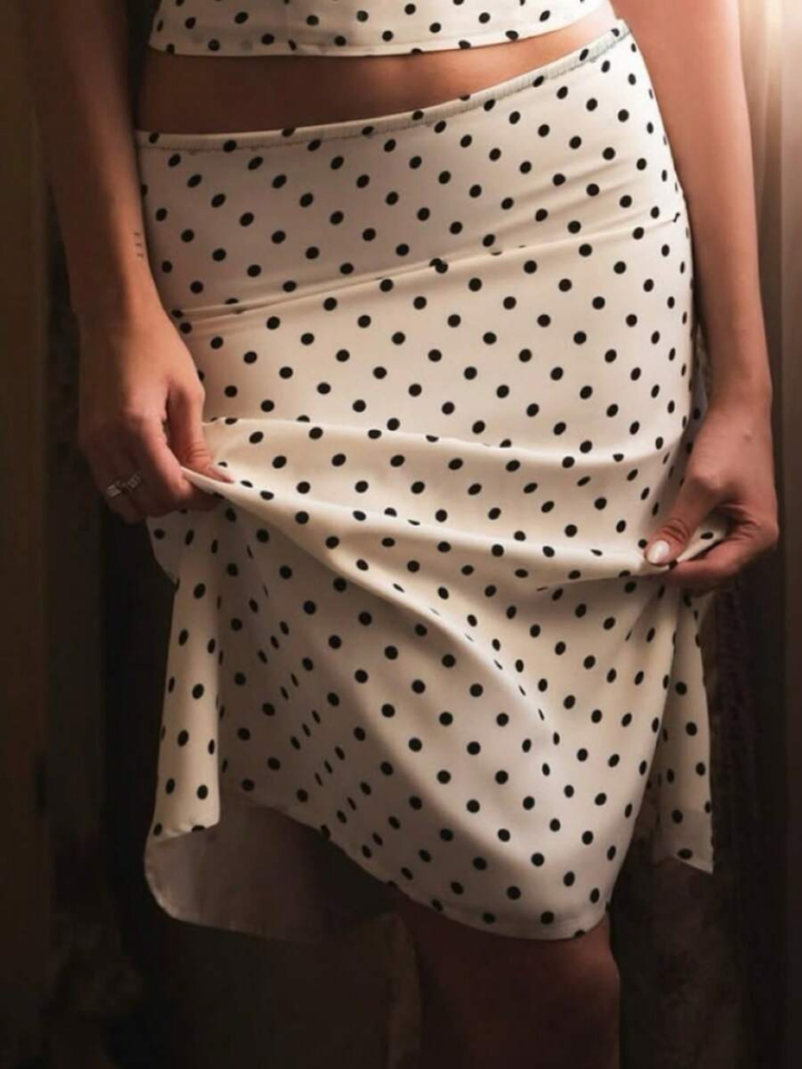 Sableen Women's Halter Polka Dot Two-Piece Set, Midi Skirt Brunch Outfit