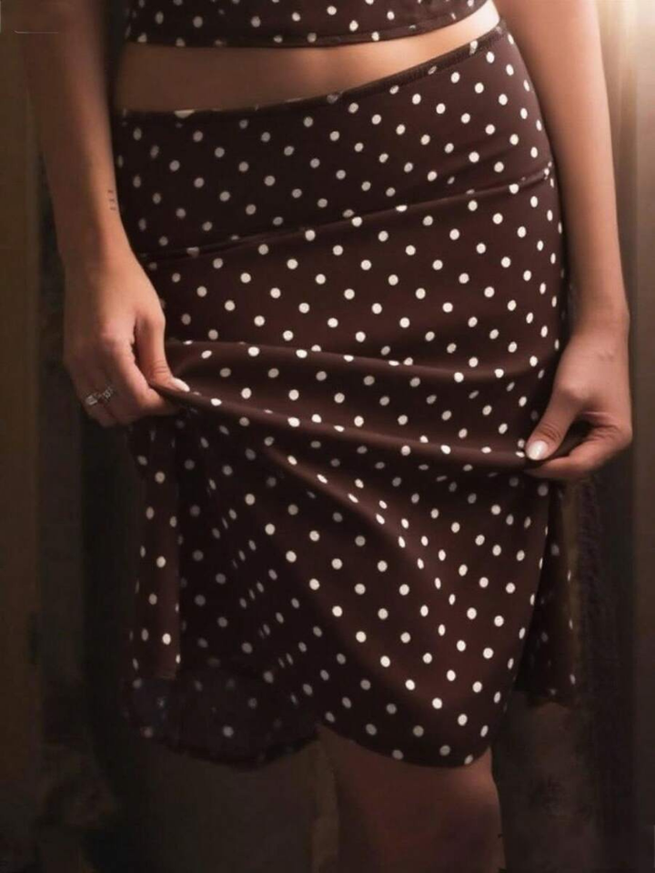 Sableen Women's Halter Polka Dot Two-Piece Set, Midi Skirt Brunch Outfit