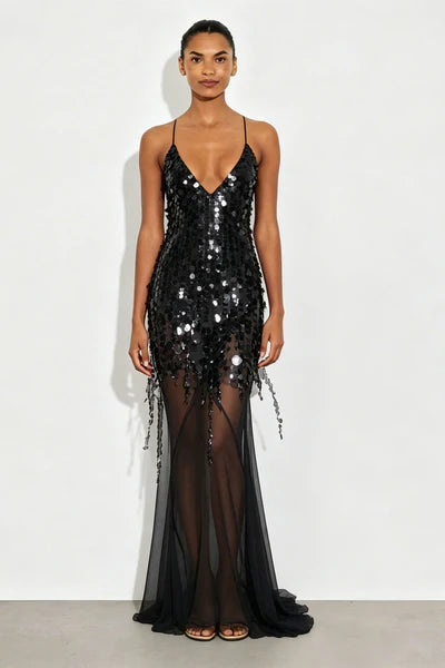 Adelina Sheer Mesh Maxi Dress