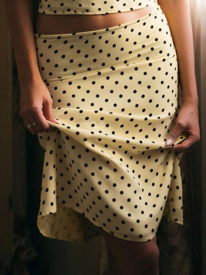 Sableen Women's Halter Polka Dot Two-Piece Set, Midi Skirt Brunch Outfit