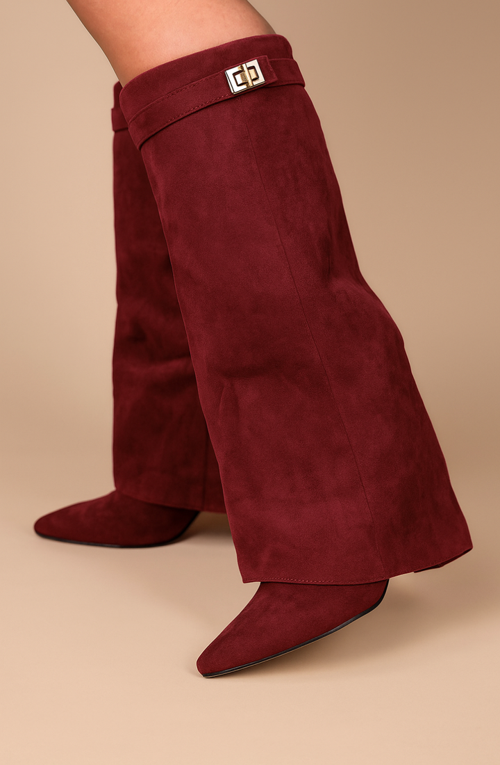 Favinella Suede Knee Boots - Burgundy