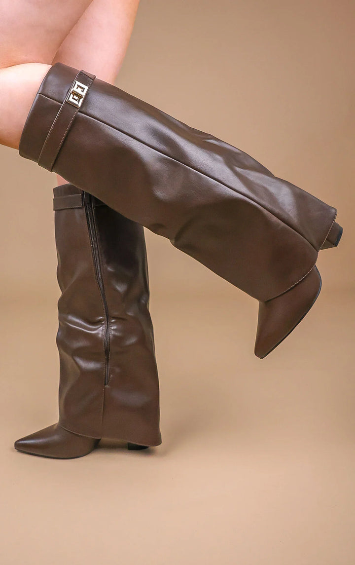 Favinella Leather Knee Boots - Chocolate