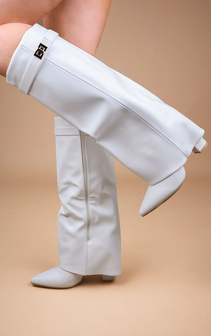 Favinella Leather Knee Boots - White