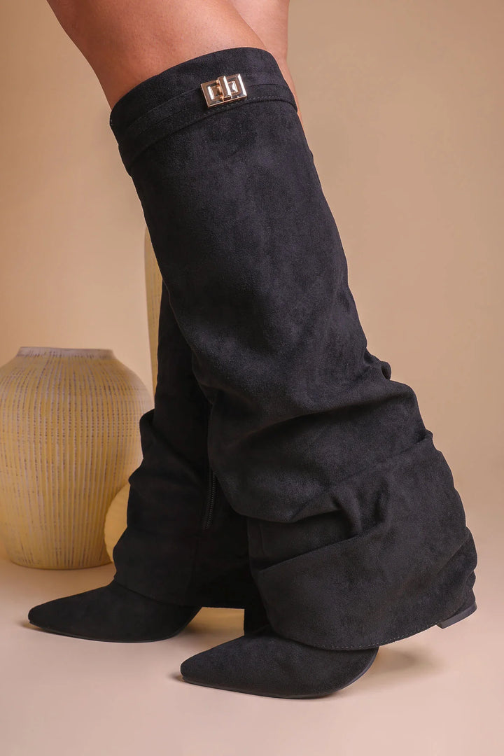 Favinella Slouchy Suede Knee Boots - Black