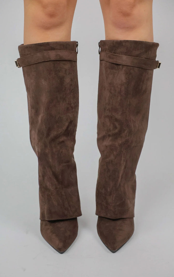 Favinella Suede Knee Boots - Chocolate