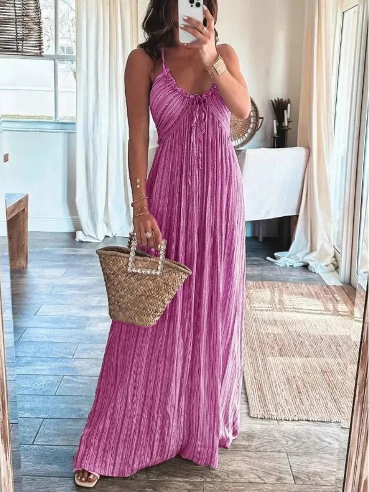 Elara Lightweight Flowy Pleated Summer Maxi Dress