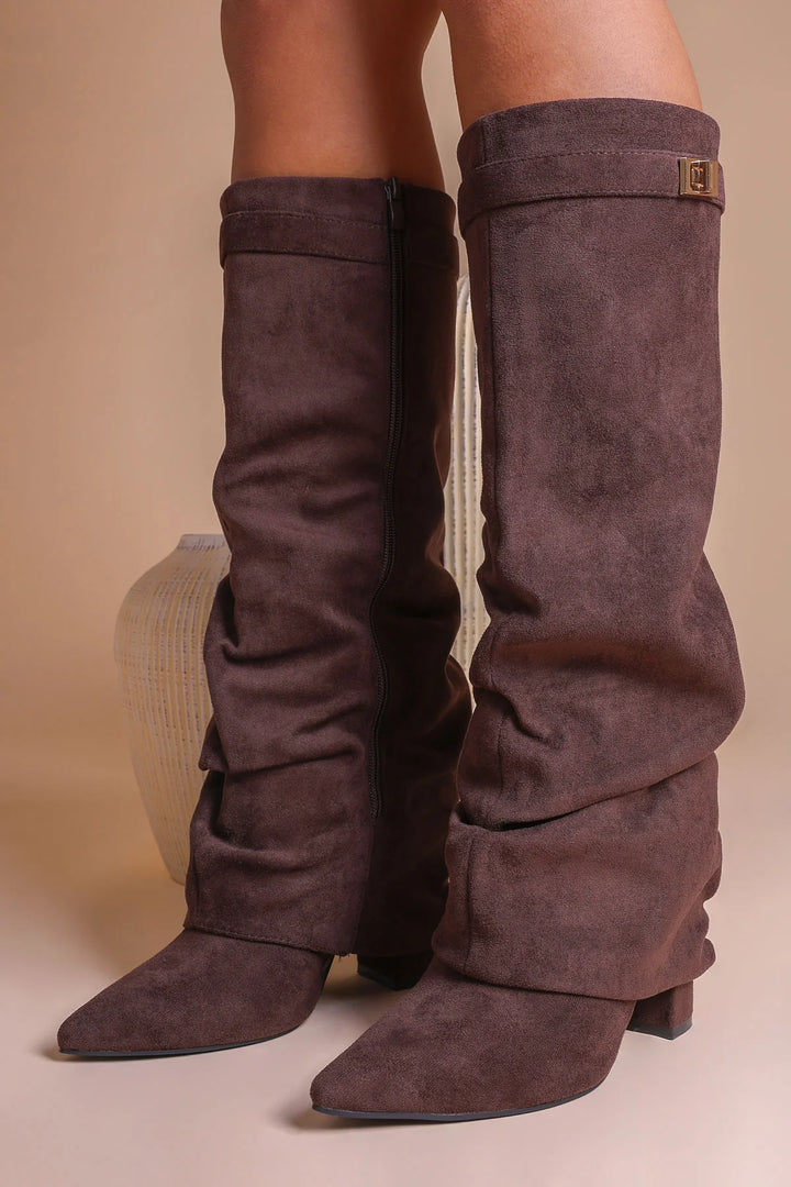 Favinella Slouchy Suede Knee Boots - Chocolate