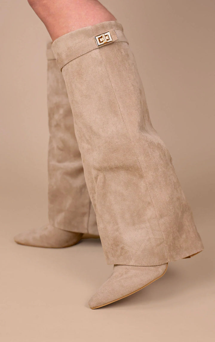 Favinella Suede Knee Boots - Taupe