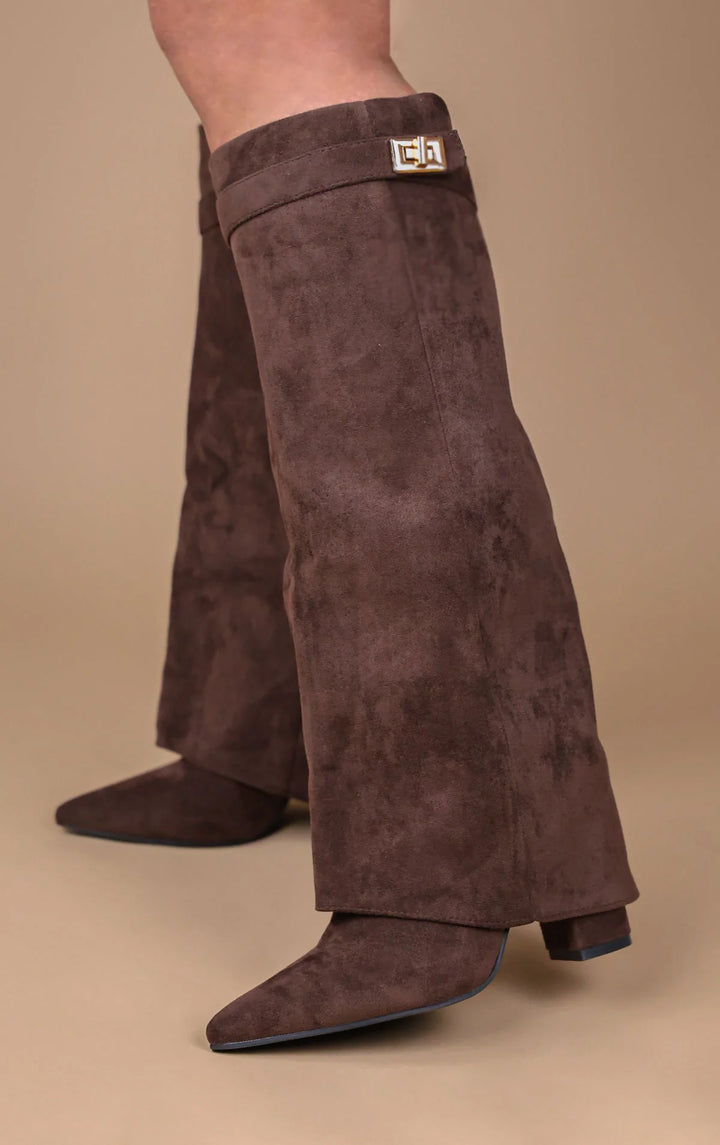Favinella Suede Knee Boots - Chocolate