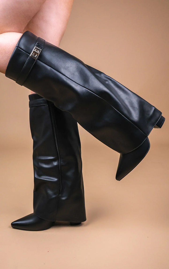 Favinella Leather Knee Boots - Black