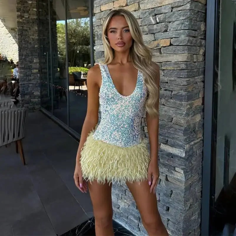 Aveline Sequin Print Mini Dress