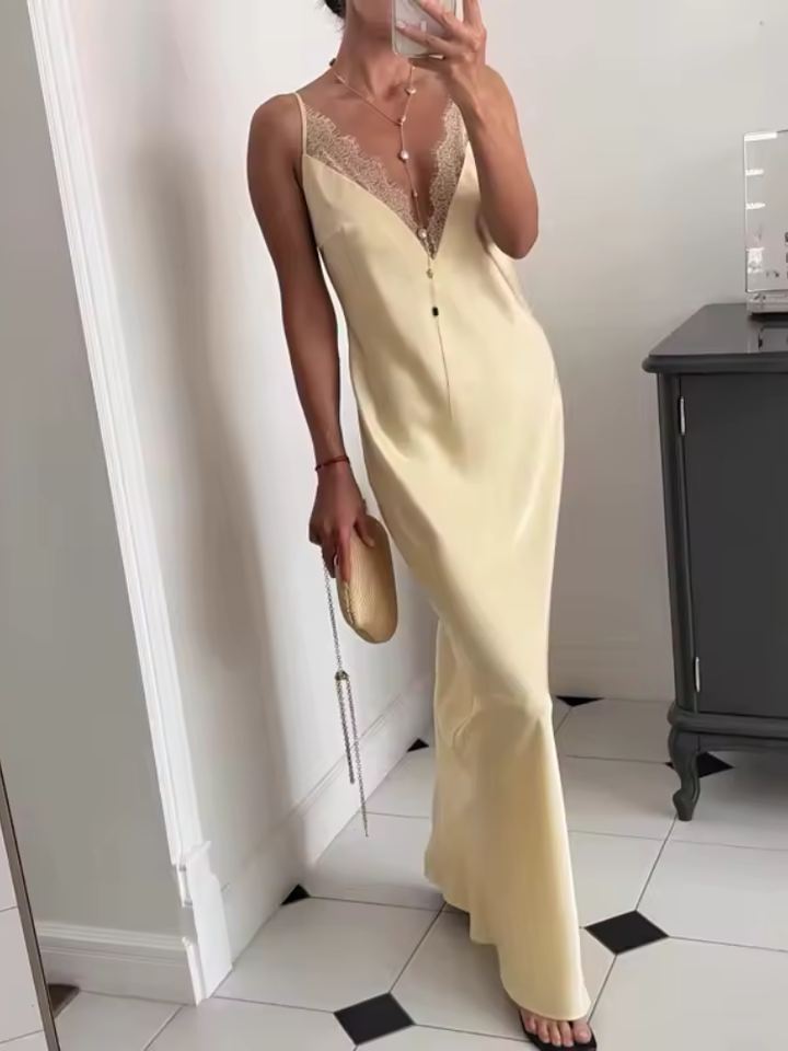 Doralina Satin Lace Wedding Guest Maxi Dress