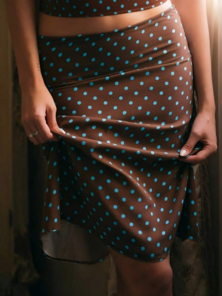 Sableen Women's Halter Polka Dot Two-Piece Set, Midi Skirt Brunch Outfit