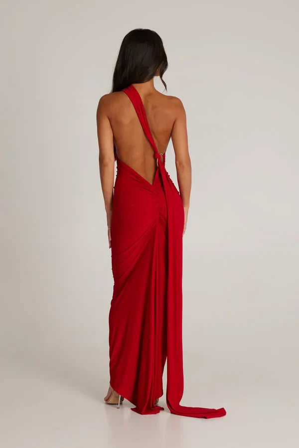 Ysolde Sculpted Halter Black Tie Wedding Guest Maxi Dress