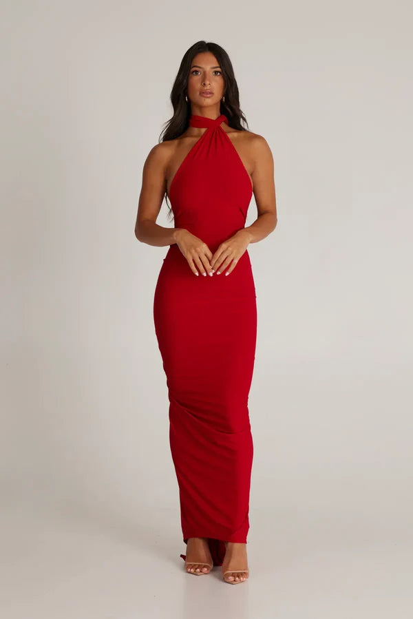 Ysolde Sculpted Halter Black Tie Wedding Guest Maxi Dress