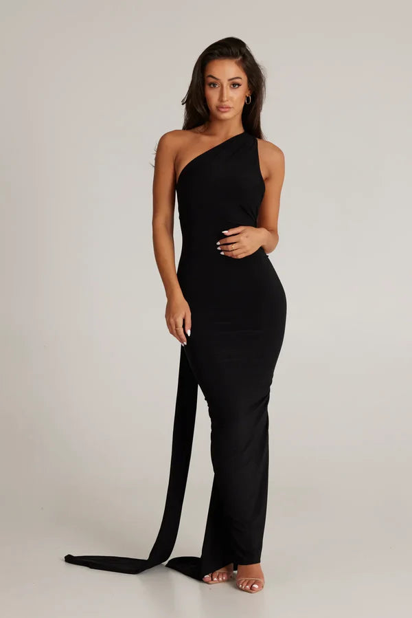 Ysolde Sculpted Halter Black Tie Wedding Guest Maxi Dress