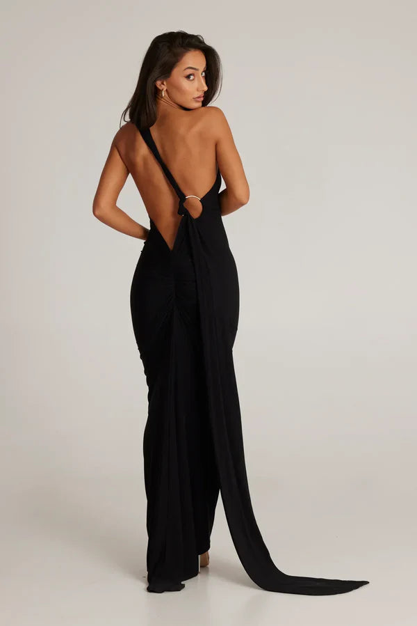Ysolde Sculpted Halter Black Tie Wedding Guest Maxi Dress