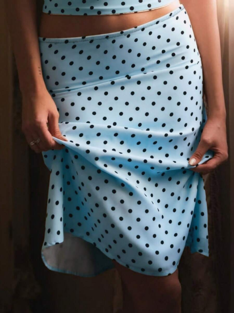 Sableen Women's Halter Polka Dot Two-Piece Set, Midi Skirt Brunch Outfit
