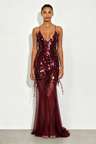 Adelina Sheer Mesh Maxi Dress