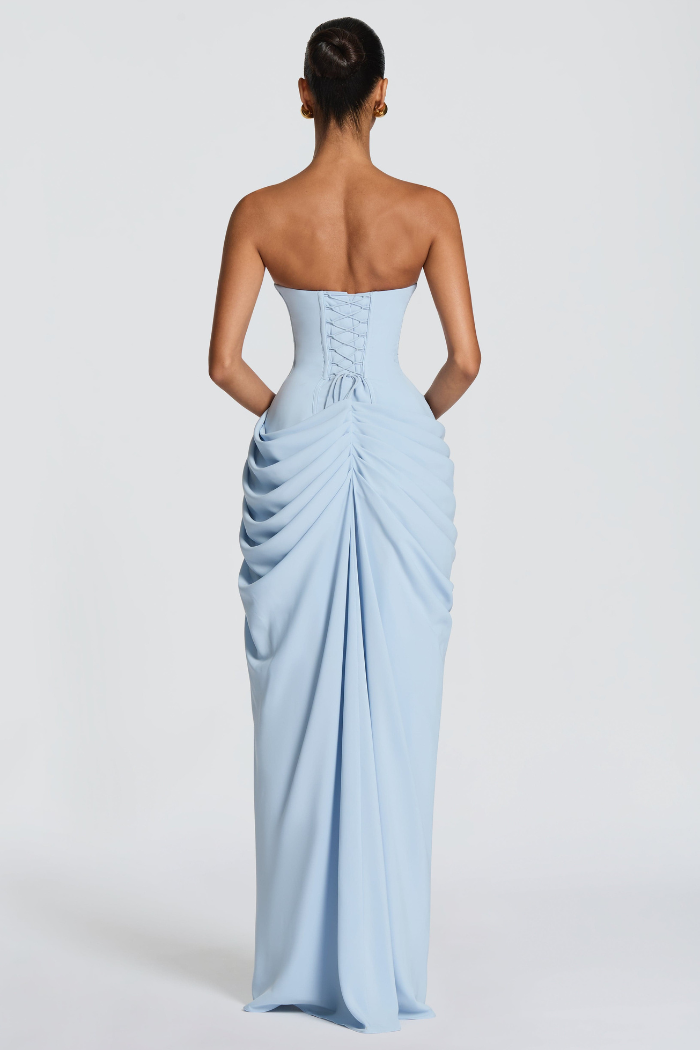 Cosette Women's Strapless Ruched Bridesmaid Dress, High Slit Maxi Dress