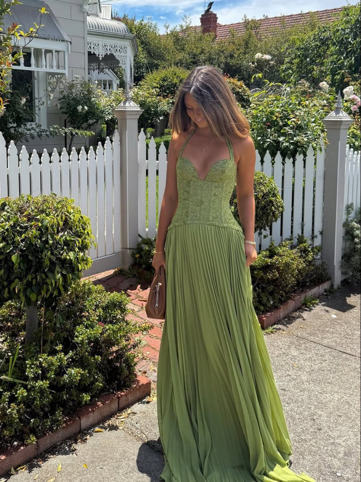 Rosalba Women's Pleated Maxi Dress, Wedding Guest Garden Party Dress – Sage Green