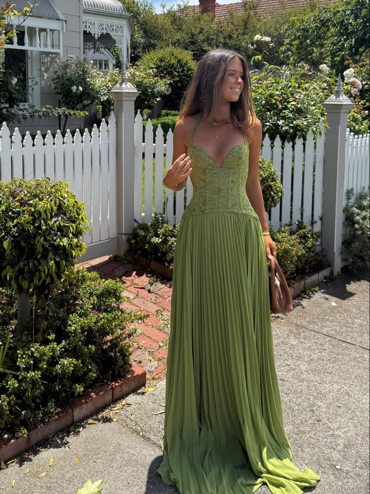 Rosalba Women's Pleated Maxi Dress, Wedding Guest Garden Party Dress – Sage Green