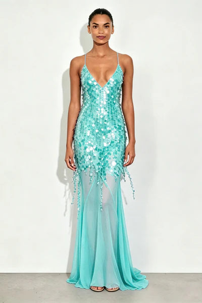 Adelina Sheer Mesh Maxi Dress