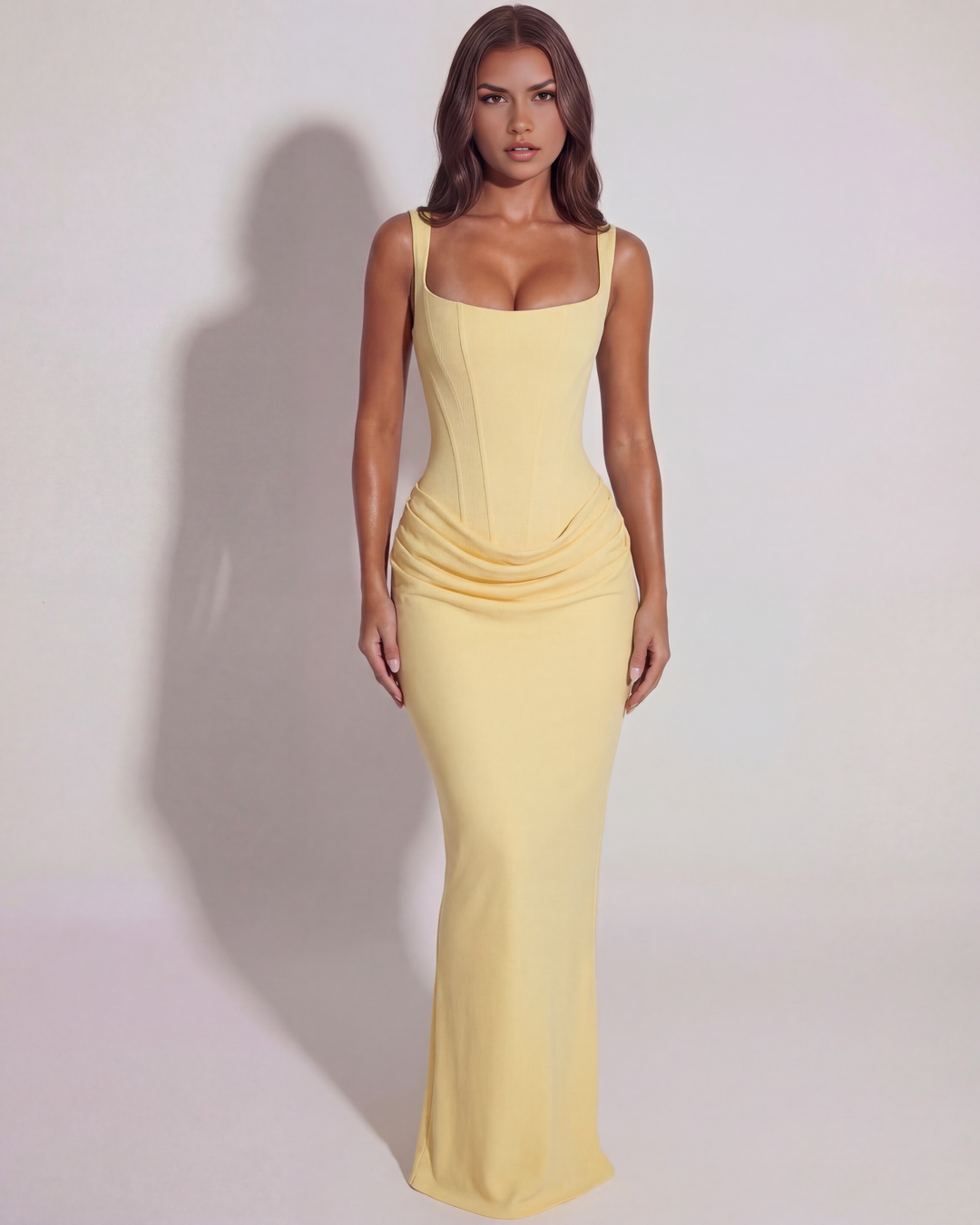 Perrine Women's Square Neck Bodycon Maxi Dress, Spaghetti Strap Formal Dress