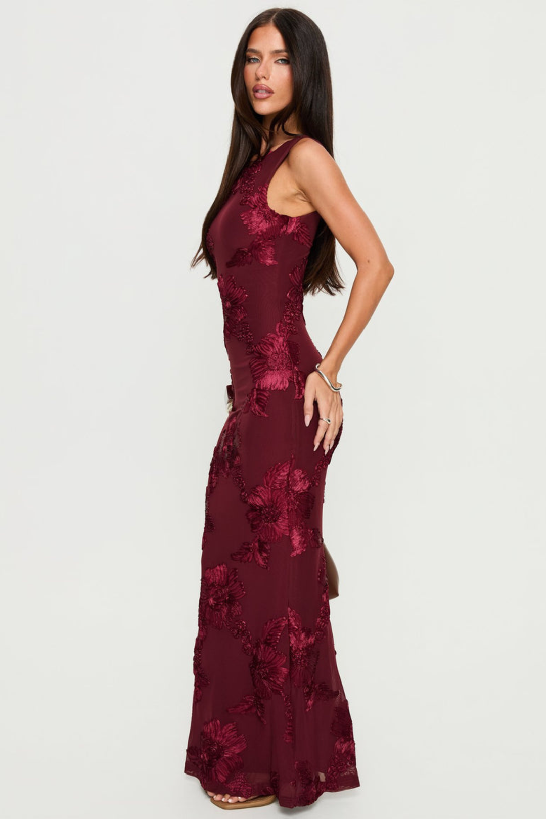 Selvana Women's Sleeveless Floral Maxi Dress, Fall Wedding Guest Dress – Burgundy