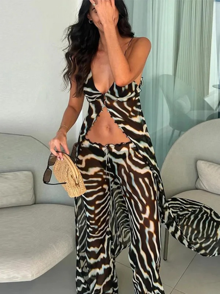 Sancia Chiffon Zebra Print Vacation Co Ord Set