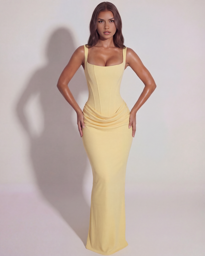 Perrine Women's Square Neck Bodycon Maxi Dress, Spaghetti Strap Formal Dress